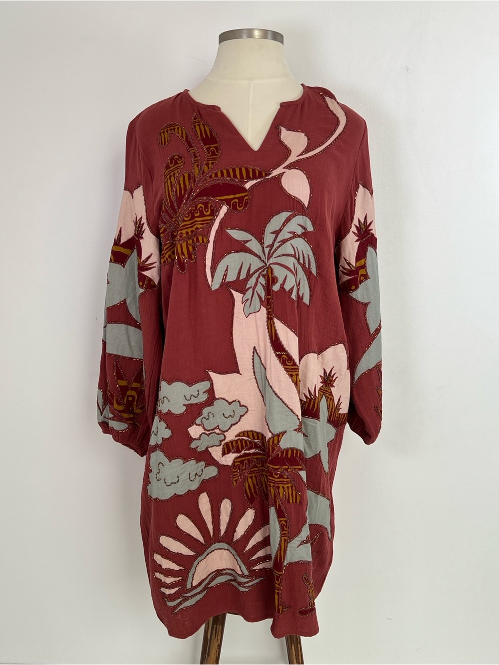 NWT! Soft Surroundings Terra Gauze Beaded Caftan Midi Dress Size 2X